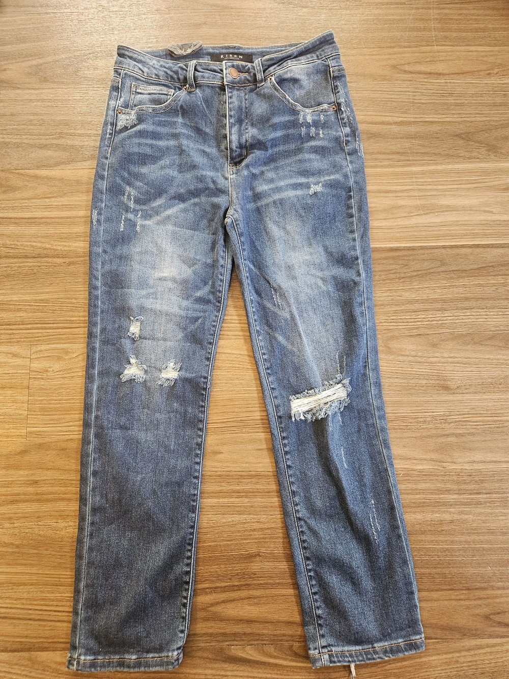 RISEN Distressed Straight Leg Jeans Size 13 / 31 Medium Wash NWT